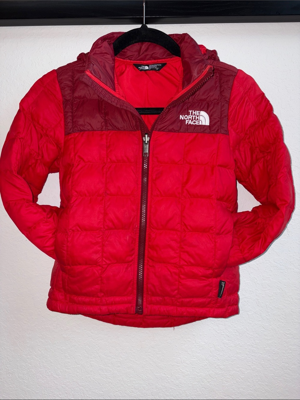 The North Face Kids Red Quilted Hooded Puffer Jacket